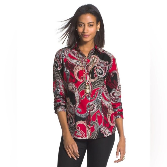Chico's Tops - 🌸🌻Chico’s Red and Black paisley button down top - Medium